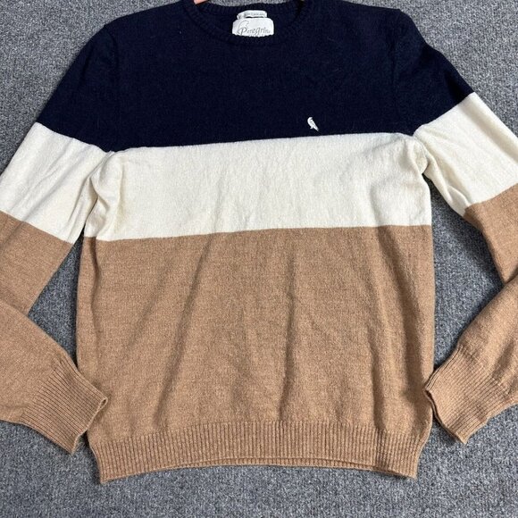 Peregrine Womens Sweater M Beige Blue Colorblock Wool Made in England - Picture 1 of 8